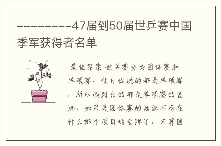 --------47届到50届世乒赛中国季军获得者名单