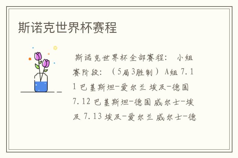 斯诺克世界杯赛程