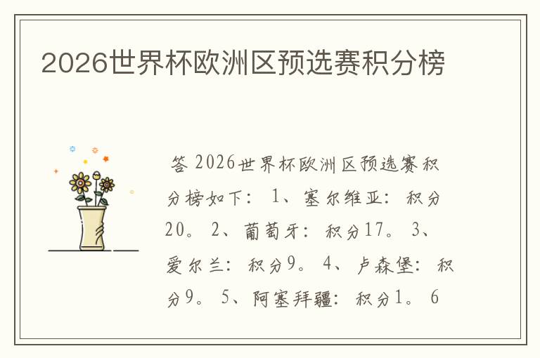 2026世界杯欧洲区预选赛积分榜