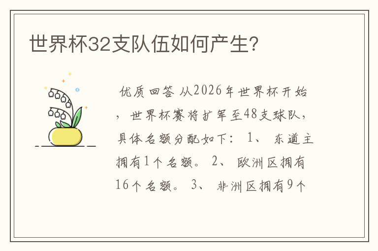 世界杯32支队伍如何产生？