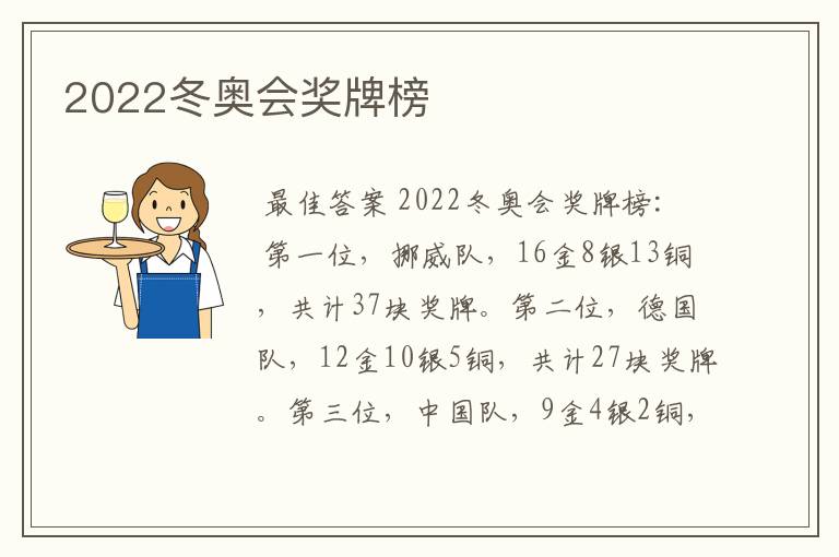 2022冬奥会奖牌榜