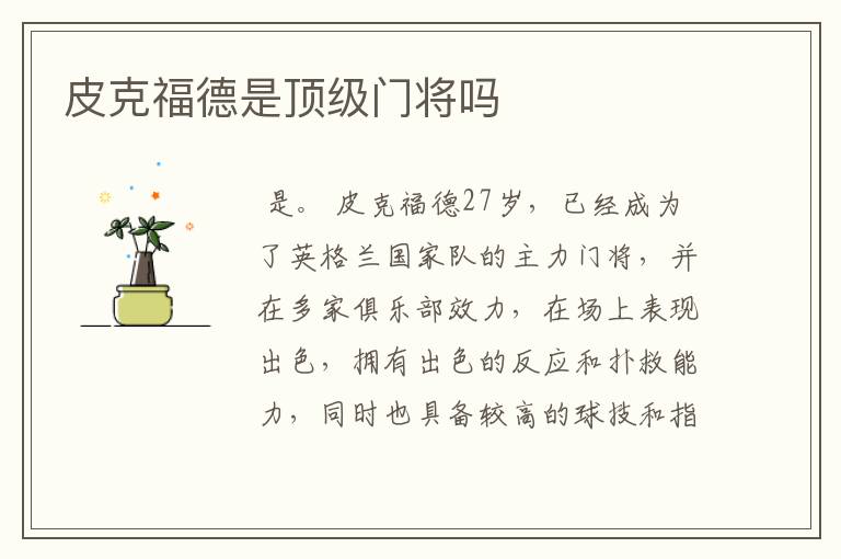 皮克福德是顶级门将吗