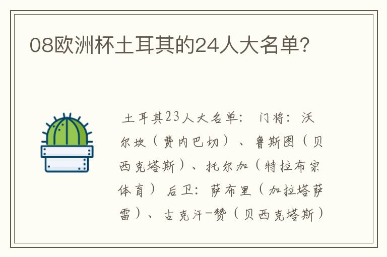 08欧洲杯土耳其的24人大名单？