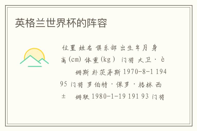 英格兰世界杯的阵容