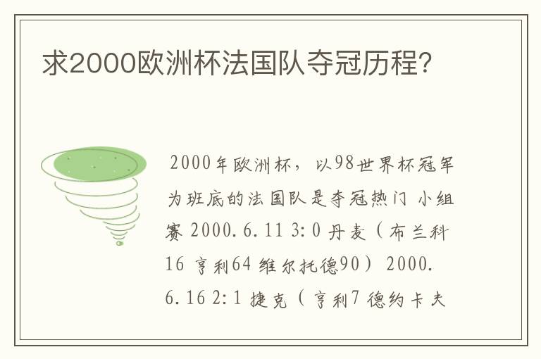 求2000欧洲杯法国队夺冠历程？