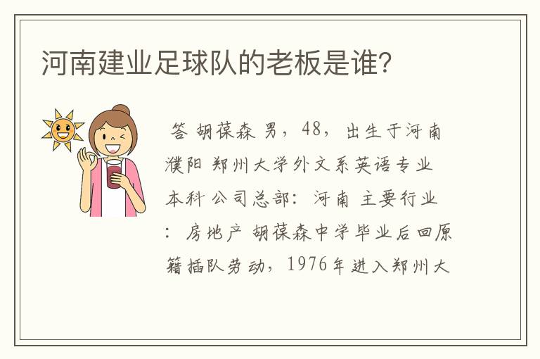 河南建业足球队的老板是谁？