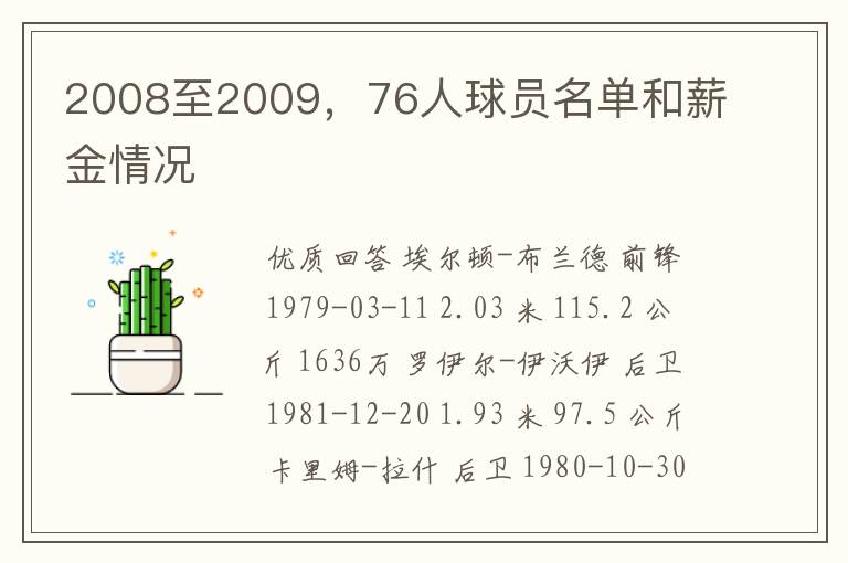 2008至2009，76人球员名单和薪金情况