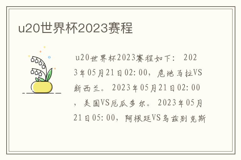 u20世界杯2023赛程