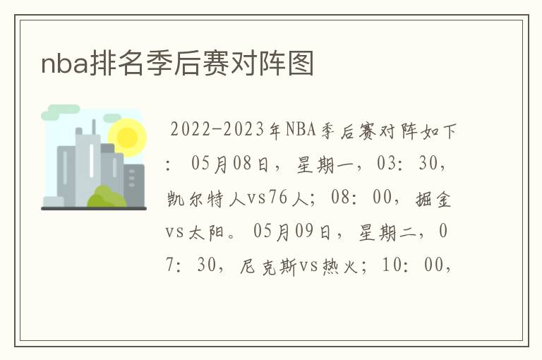 nba排名季后赛对阵图