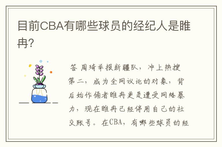 目前CBA有哪些球员的经纪人是睢冉？