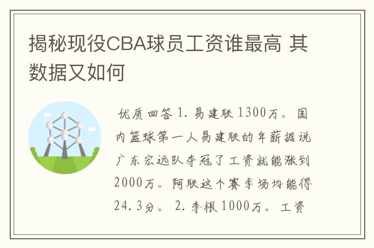 揭秘现役CBA球员工资谁最高 其数据又如何