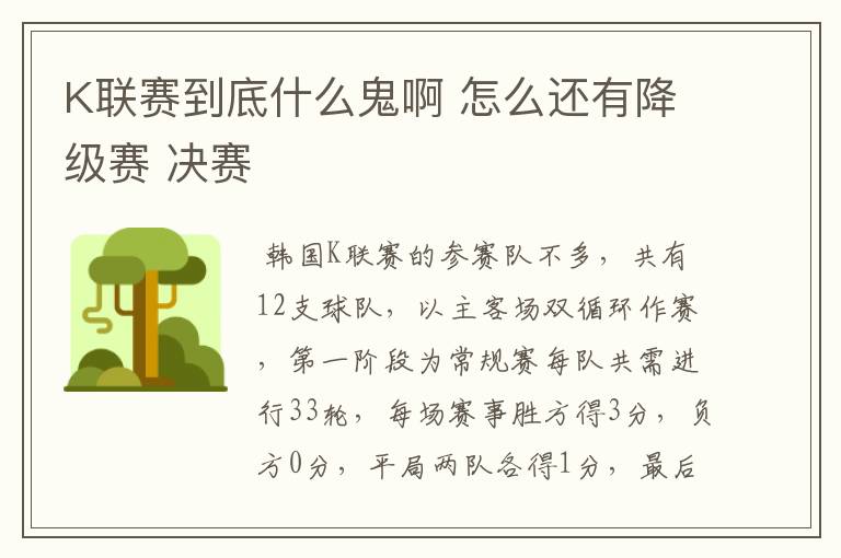 K联赛到底什么鬼啊 怎么还有降级赛 决赛