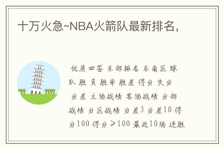 十万火急~NBA火箭队最新排名，