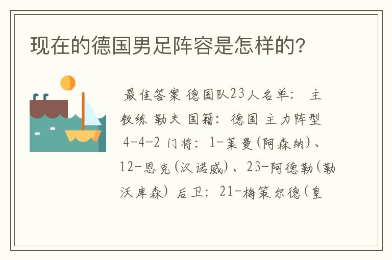 现在的德国男足阵容是怎样的?