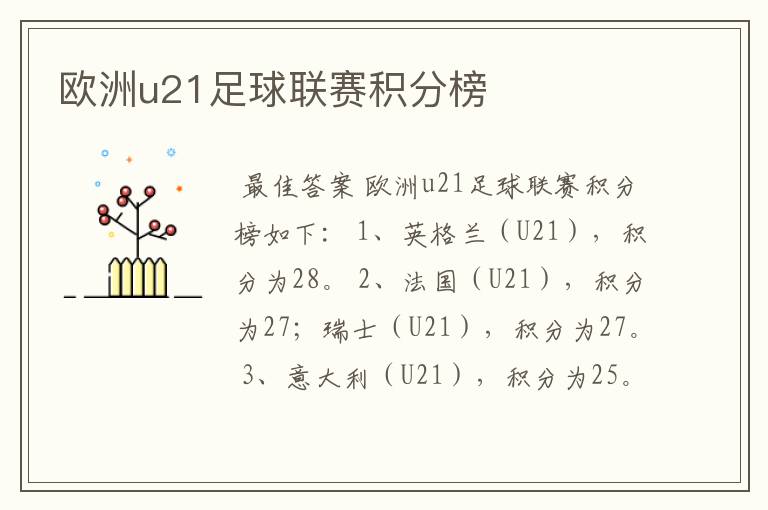 欧洲u21足球联赛积分榜