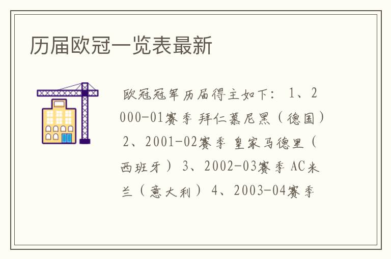 历届欧冠一览表最新