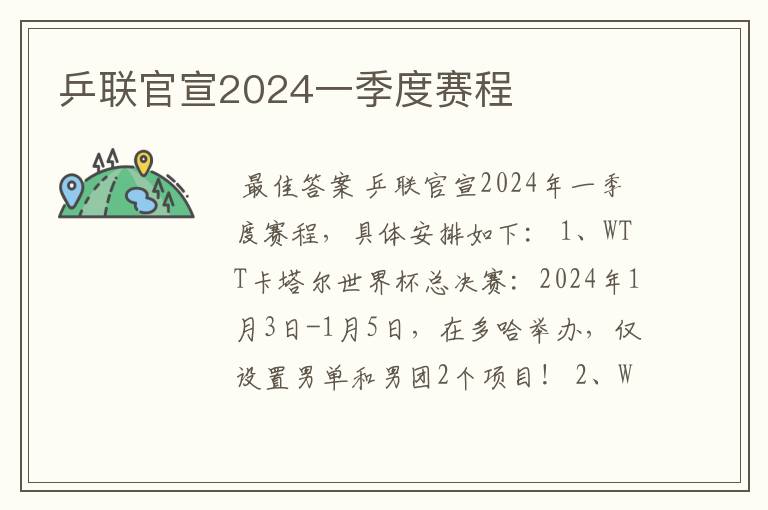 乒联官宣2024一季度赛程