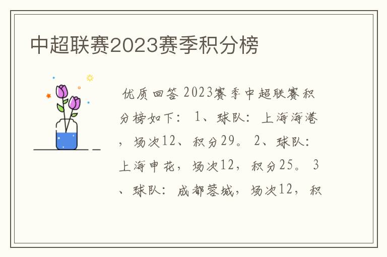 中超联赛2023赛季积分榜