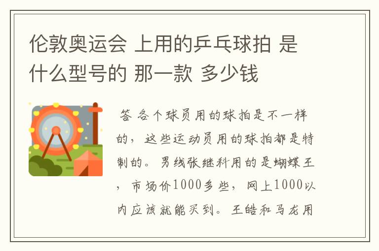 伦敦奥运会 上用的乒乓球拍 是什么型号的 那一款 多少钱