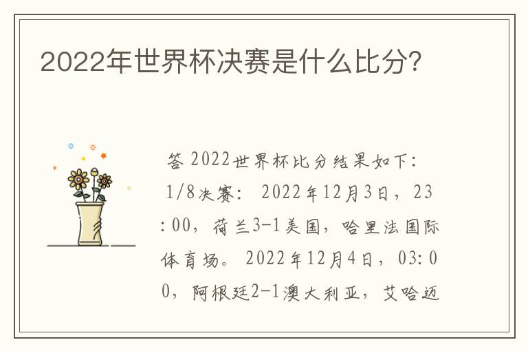 2022年世界杯决赛是什么比分？