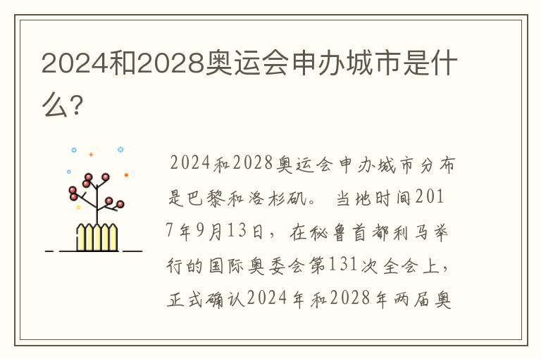 2024和2028奥运会申办城市是什么?