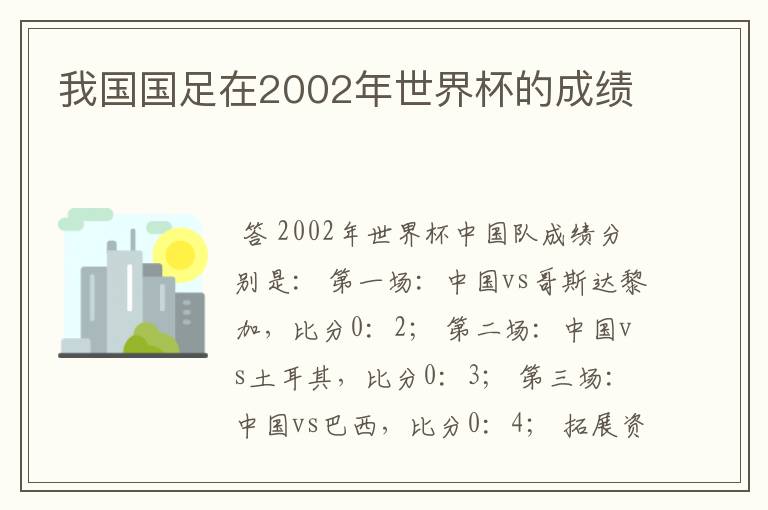 我国国足在2002年世界杯的成绩