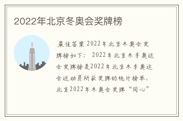 2022年北京冬奥会奖牌榜