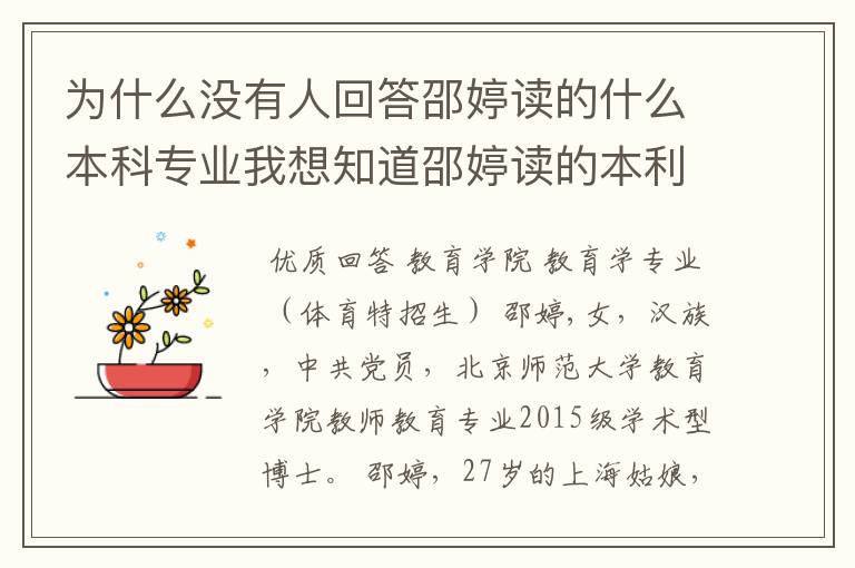 为什么没有人回答邵婷读的什么本科专业我想知道邵婷读的本利专业和体育有关吗？