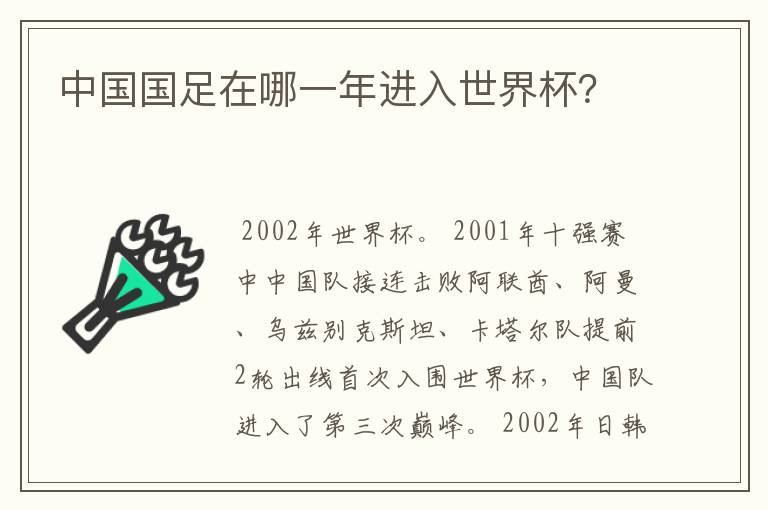 中国国足在哪一年进入世界杯？