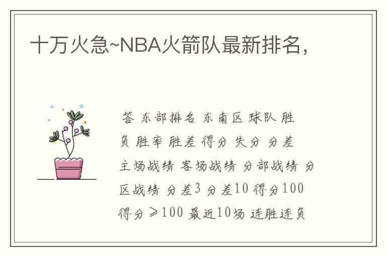 十万火急~NBA火箭队最新排名，