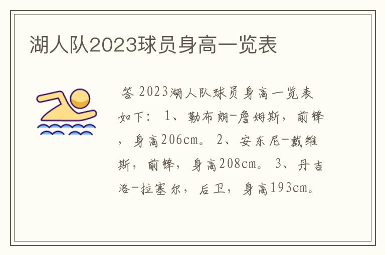 湖人队2023球员身高一览表