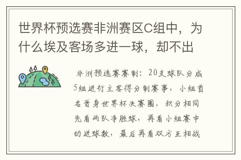 世界杯预选赛非洲赛区C组中，为什么埃及客场多进一球，却不出线，要加赛一场