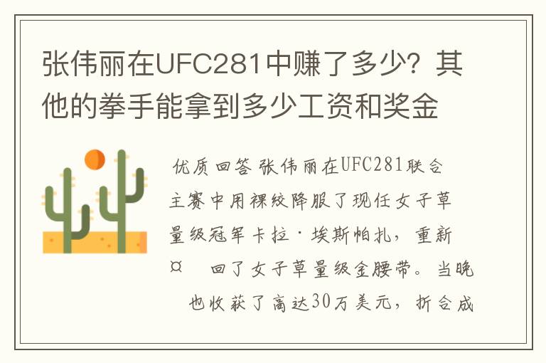 张伟丽在UFC281中赚了多少？其他的拳手能拿到多少工资和奖金？