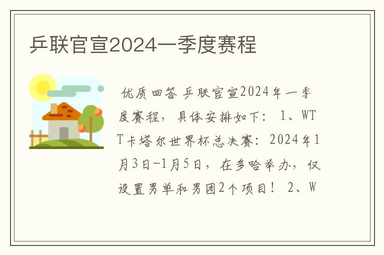 乒联官宣2024一季度赛程