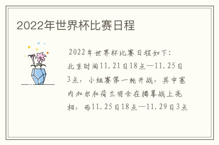 2022年世界杯比赛日程