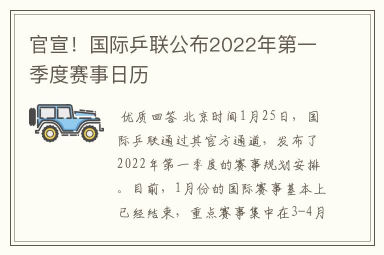 官宣！国际乒联公布2022年第一季度赛事日历