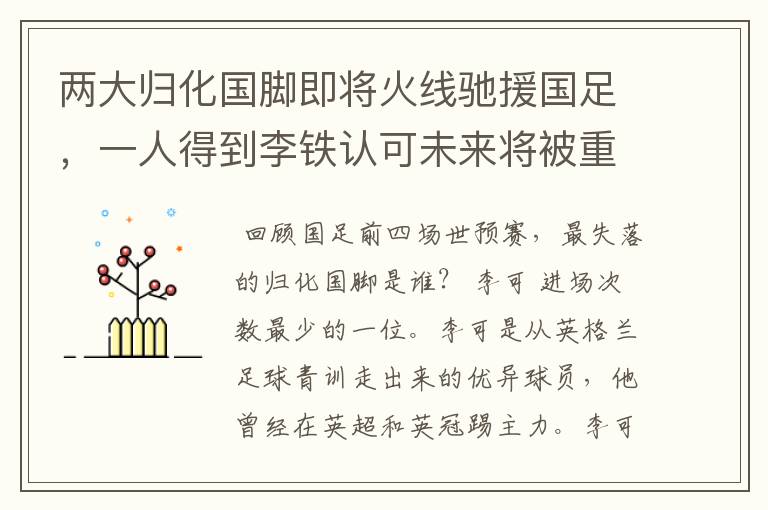 两大归化国脚即将火线驰援国足，一人得到李铁认可未来将被重用，你怎么看？