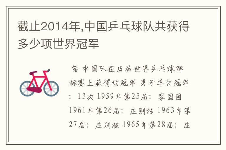 截止2014年,中国乒乓球队共获得多少项世界冠军