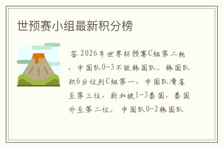 世预赛小组最新积分榜