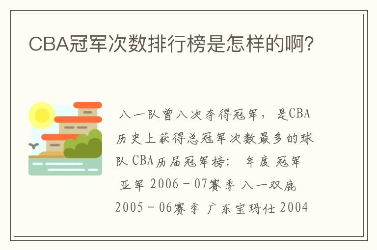 CBA冠军次数排行榜是怎样的啊？