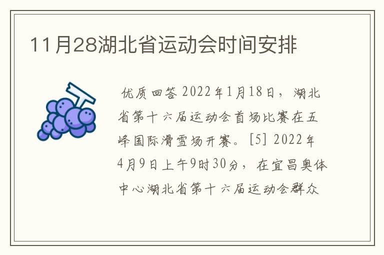 11月28湖北省运动会时间安排