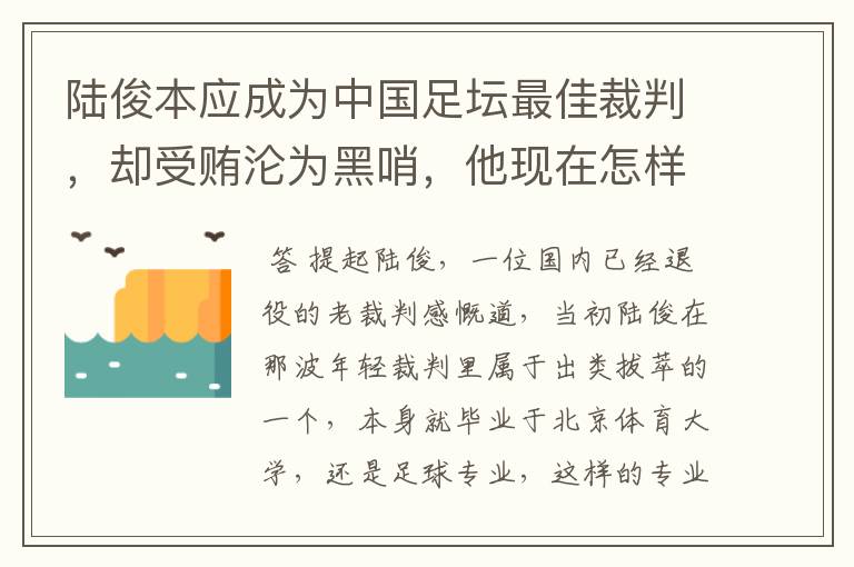 陆俊本应成为中国足坛最佳裁判，却受贿沦为黑哨，他现在怎样了？