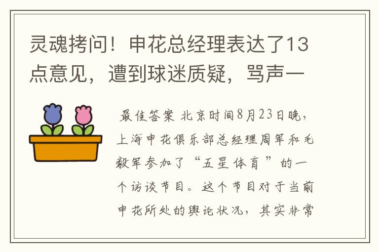 灵魂拷问！申花总经理表达了13点意见，遭到球迷质疑，骂声一片