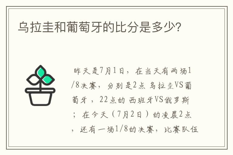 乌拉圭和葡萄牙的比分是多少？