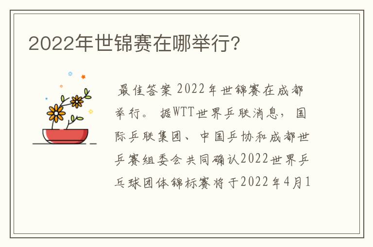 2022年世锦赛在哪举行?