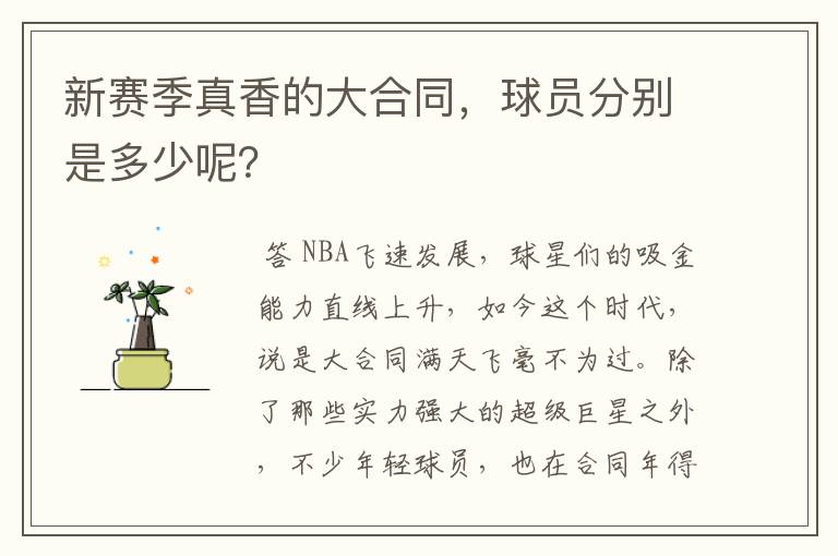 新赛季真香的大合同，球员分别是多少呢？