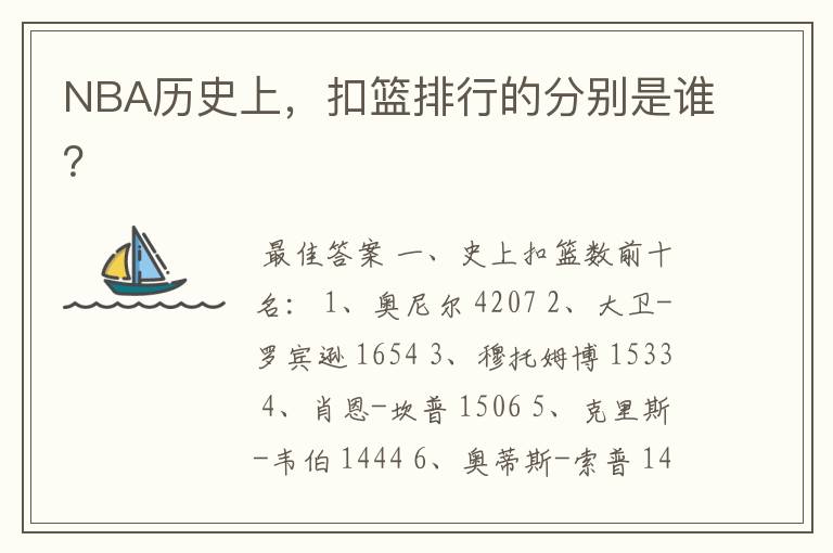 NBA历史上,扣篮排行的分别是谁?