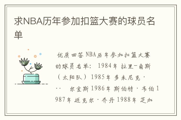 求NBA历年参加扣篮大赛的球员名单