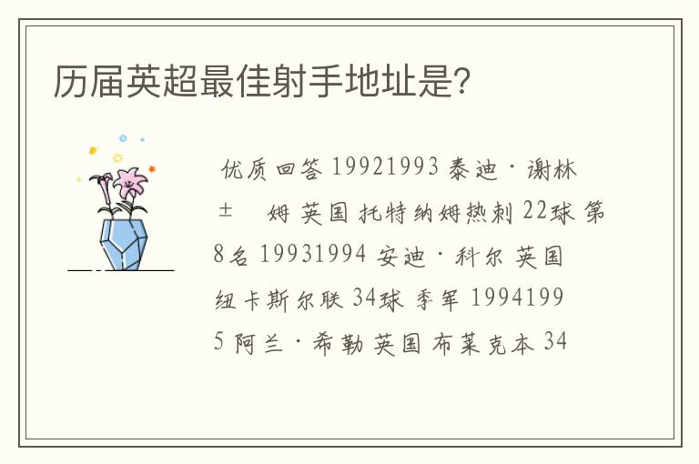 历届英超最佳射手地址是？