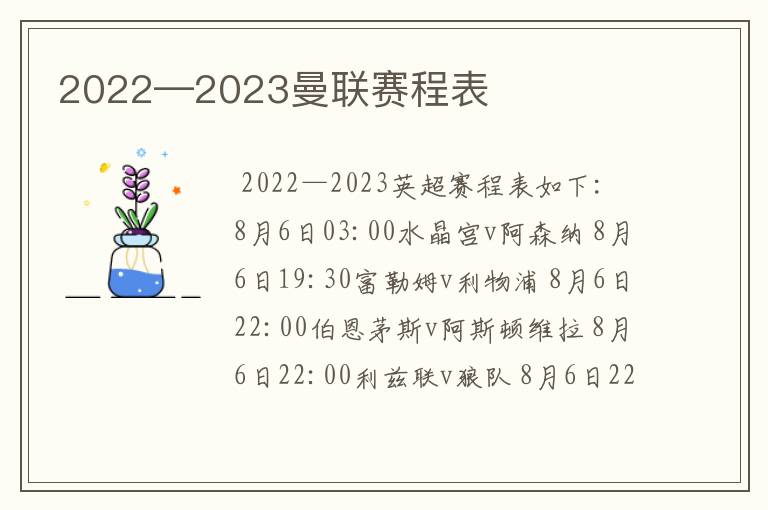 2022—2023曼联赛程表